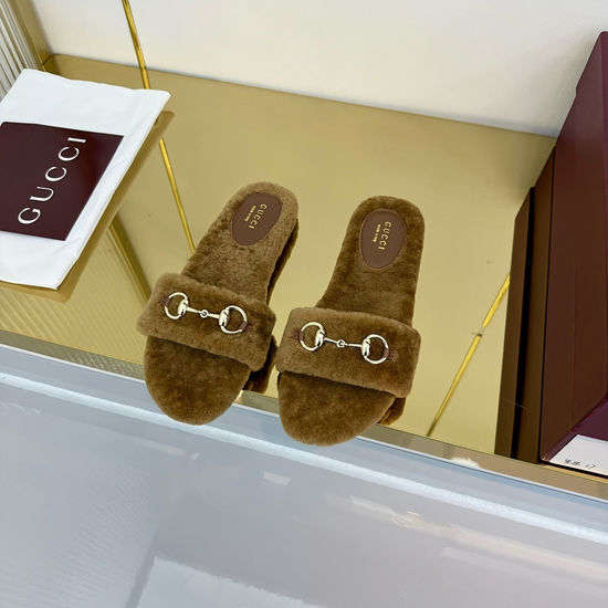 Gucci Wool Furry Buckle Decor Slide Slippers