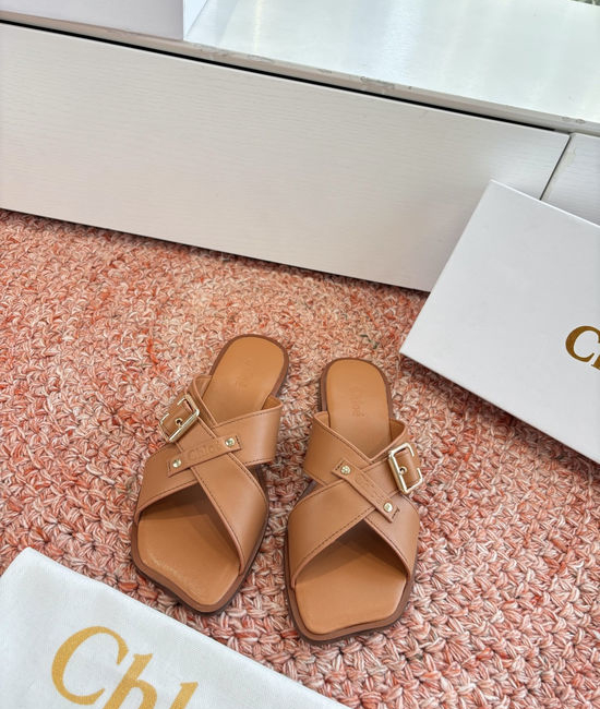 Chloe Cowhide Cross Strap Flat Slippers Soft Sheepskin Lined