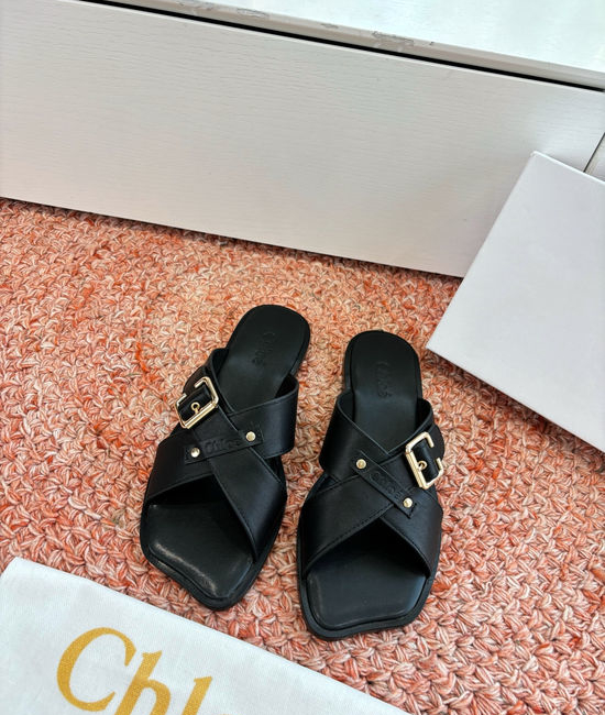 Chloe Cowhide Cross Strap Flat Slippers Soft Sheepskin Lined