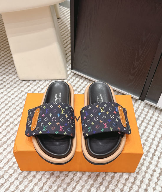 Louis Vuitton LV Cherry Pattern Canvas Slip On Slide Sandals