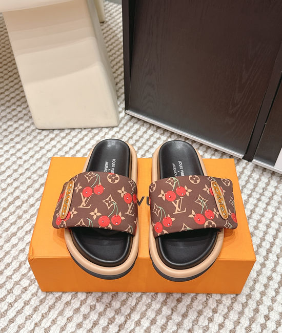 Louis Vuitton LV Cherry Pattern Canvas Slip On Slide Sandals