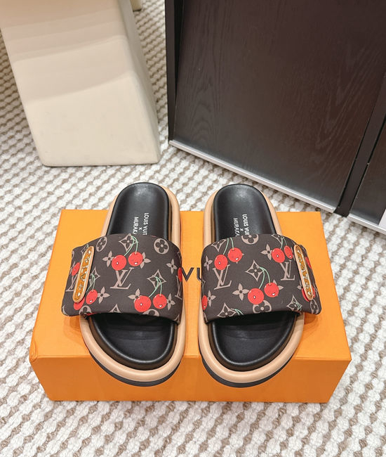 Louis Vuitton LV Cherry Pattern Canvas Slip On Slide Sandals