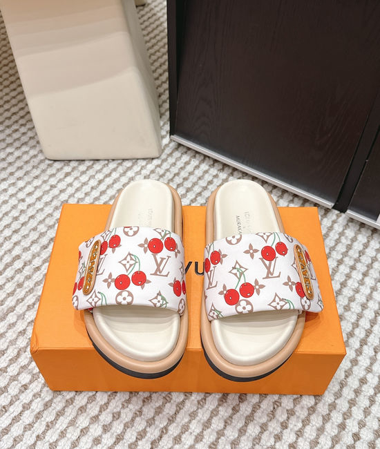 Louis Vuitton LV Cherry Pattern Canvas Slip On Slide Sandals