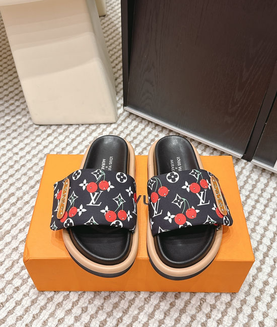 Louis Vuitton LV Cherry Pattern Canvas Slip On Slide Sandals