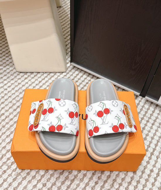 Louis Vuitton LV Cherry Pattern Canvas Slip On Slide Sandals