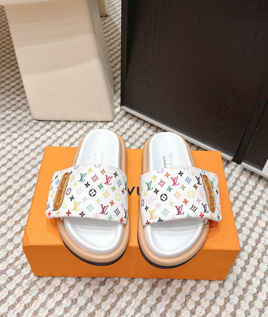 Louis Vuitton LV Cherry Pattern Canvas Slip On Slide Sandals