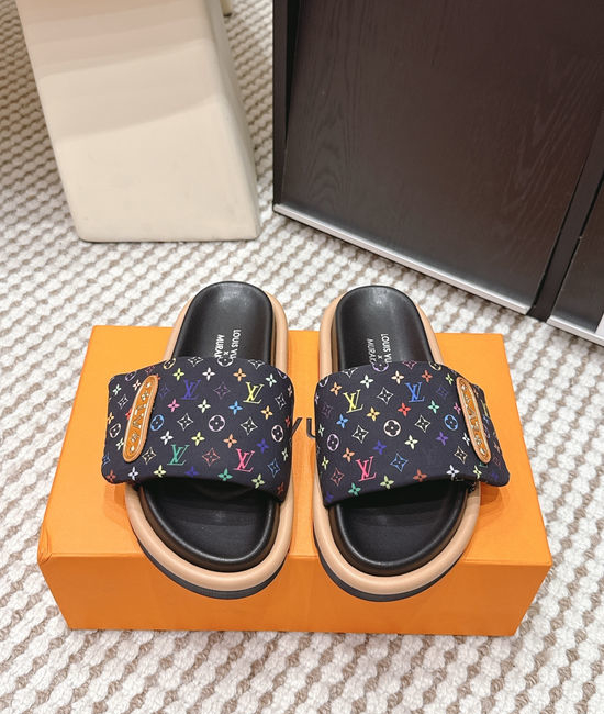 Louis Vuitton LV Cherry Pattern Canvas Slip On Slide Sandals
