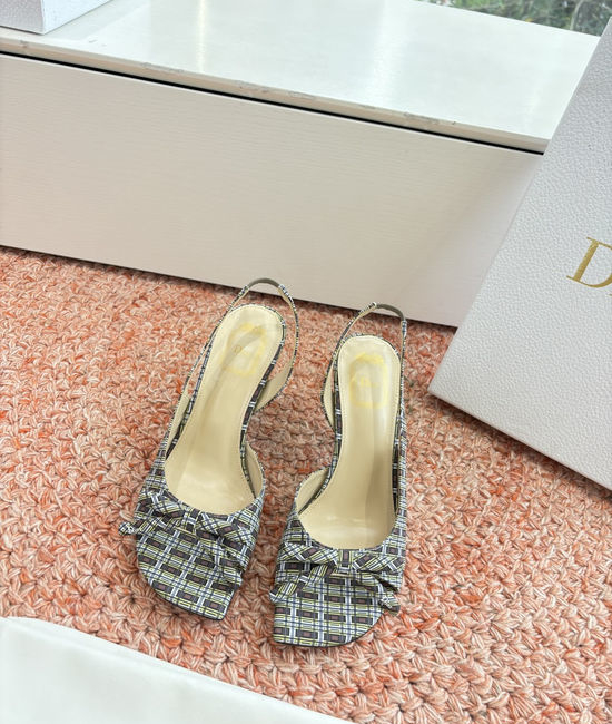 Christian Dior CD Silk High Heel Slippers with Decorative Metal Buckle