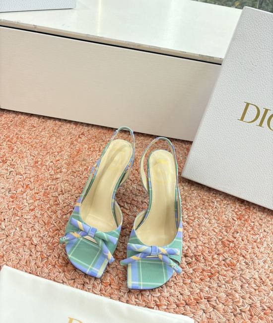 Christian Dior CD Silk High Heel Slippers with Decorative Metal Buckle