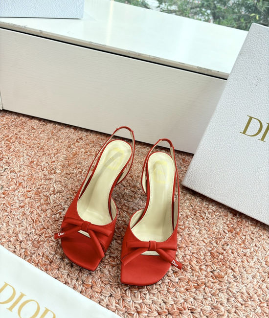Christian Dior CD Silk High Heel Slippers with Decorative Metal Buckle