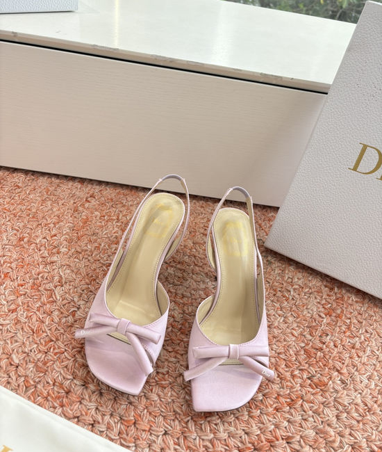 Christian Dior CD Silk High Heel Slippers with Decorative Metal Buckle
