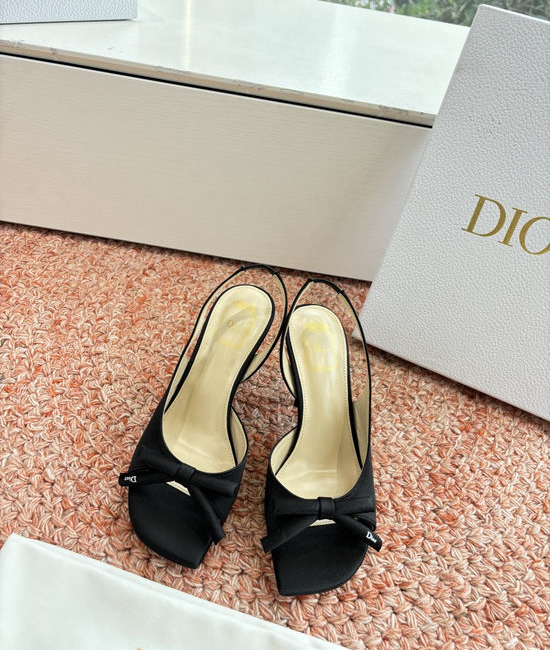 Christian Dior CD Silk High Heel Slippers with Decorative Metal Buckle