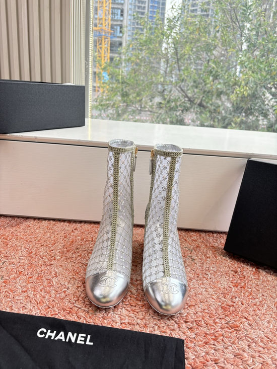 Chanel Sequin Mesh Mary Jane Ankle Boots Comfortable