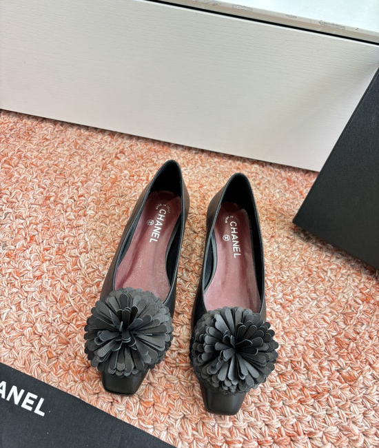 Chanel Wool Floral Embellished Flats Genuine Leather