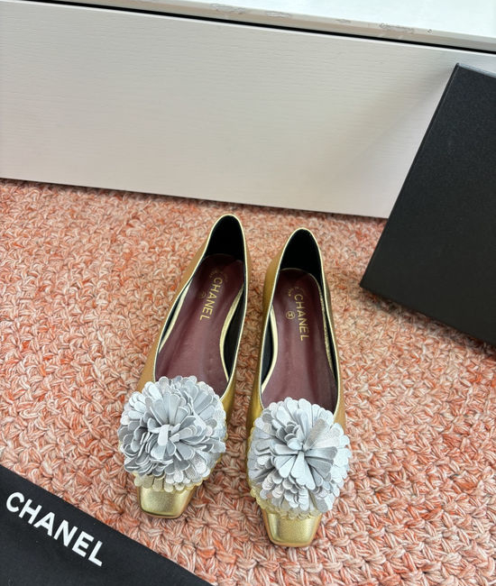 Chanel Wool Floral Embellished Flats Genuine Leather