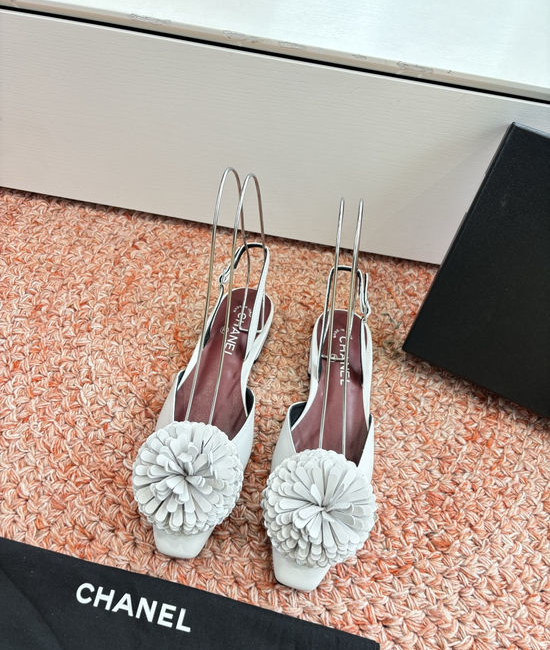 Chanel Wool Floral Embellished Flats Genuine Leather