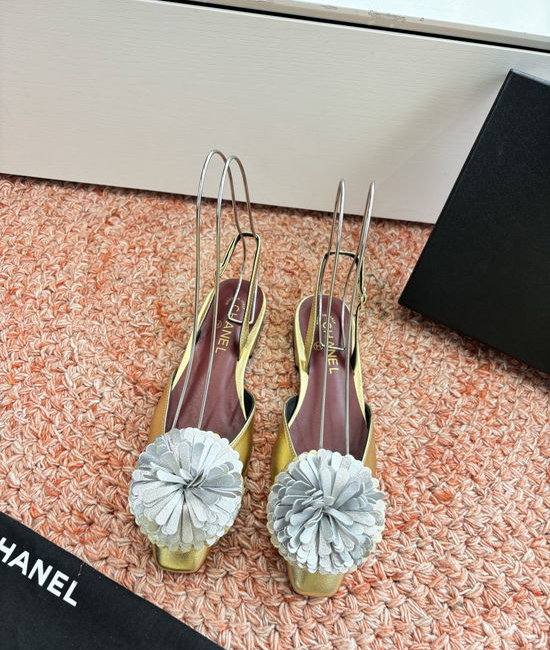 Chanel Wool Floral Embellished Flats Genuine Leather