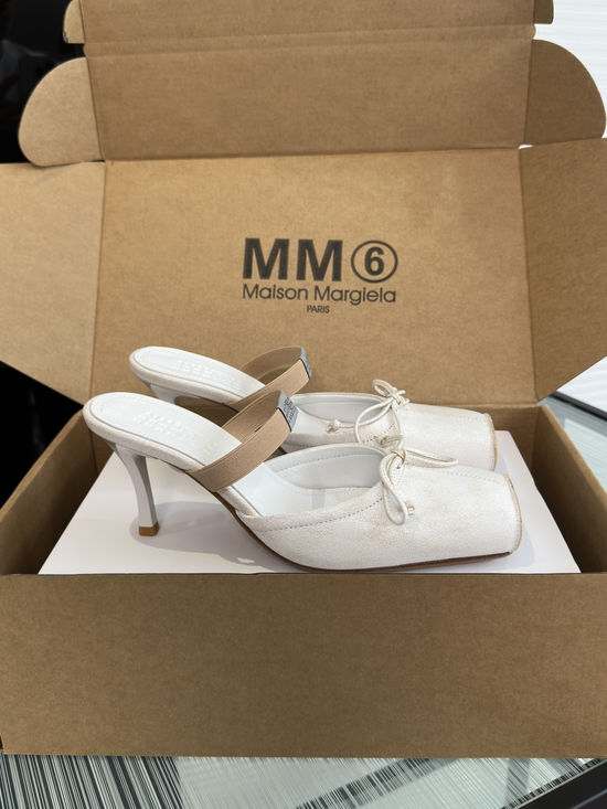 Maison Margiela Vintage Square Toe Bow Kitten Heel Mule Shoes