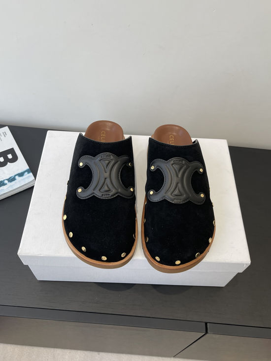 Celine Sheepskin Lined Suede Clogs Soft Non Slip Sole