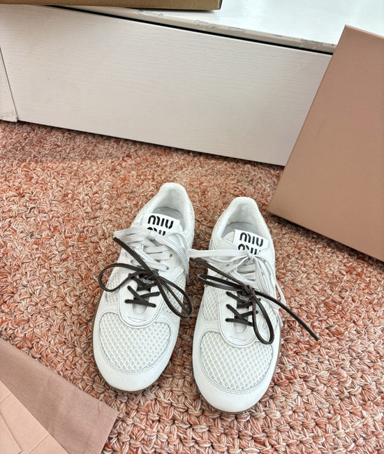 Miu Miu Suede Mesh Upper Fabric Lined Casual Trainers