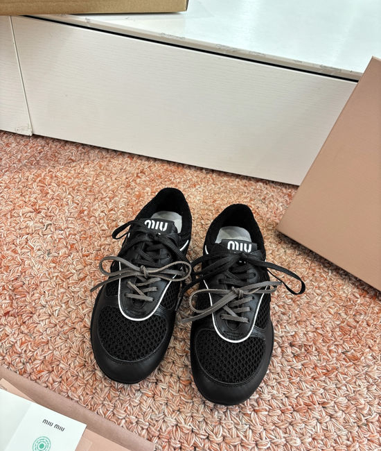 Miu Miu Suede Mesh Upper Fabric Lined Casual Trainers