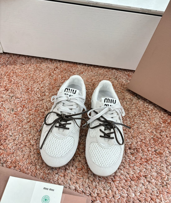 Miu Miu Suede Mesh Upper Fabric Lined Casual Trainers