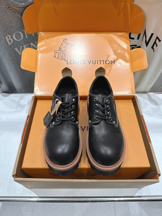 Louis Vuitton Thick Sole Lace-up Leather Casual Loafers