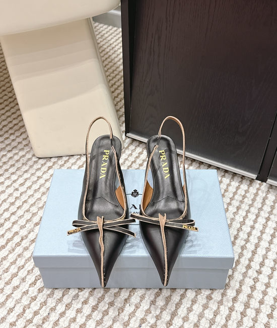 Prada Vintage Pointed-toe High-heeled Slippers with Bow Detail