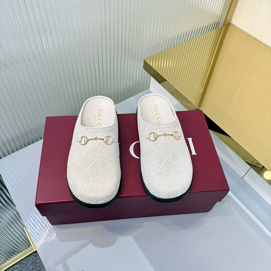 Gucci Suede Flat Mules with Classic Metal Hardware