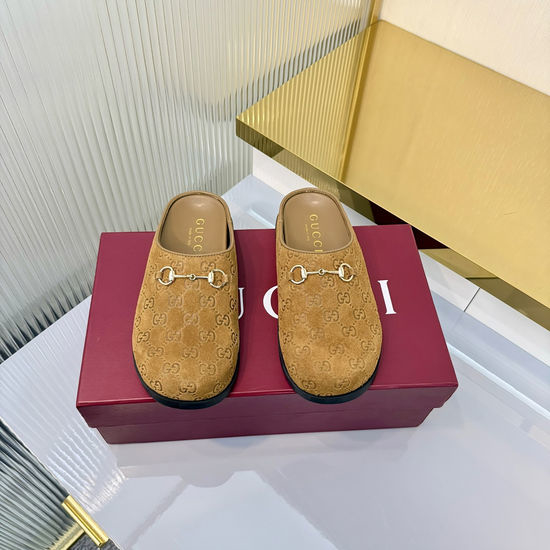 Gucci Suede Flat Mules with Classic Metal Hardware