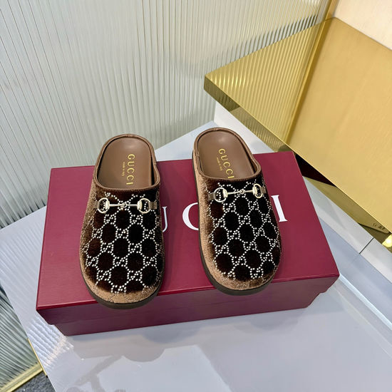 Gucci Horsebit Decor Suede Leather Flat Mule Slippers