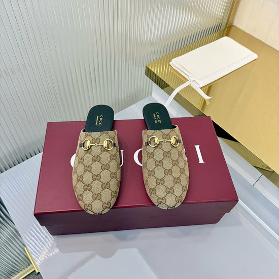 Gucci Canvas Slip-On Mules with Metal Accent