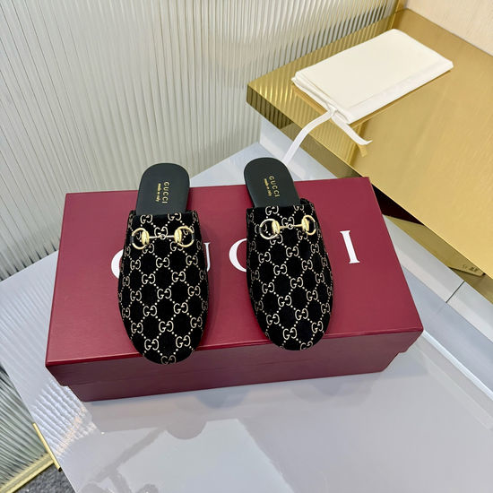Gucci Canvas Slip-On Mules with Metal Accent