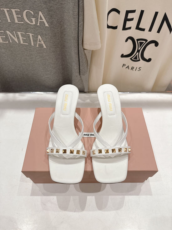 Miu Miu Studded Backless Block Heel Slip On Mules