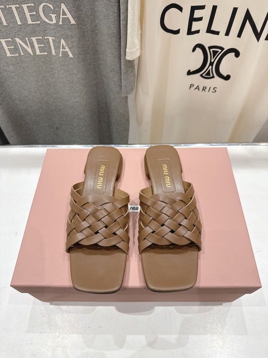 Miu Miu Cowhide Upper Flat Sandals With Genuine Leather Sole
