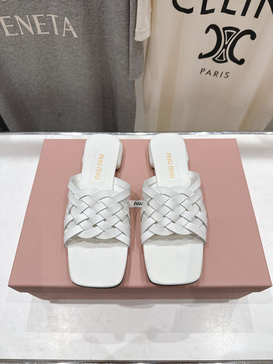 Miu Miu Cowhide Upper Flat Sandals With Genuine Leather Sole