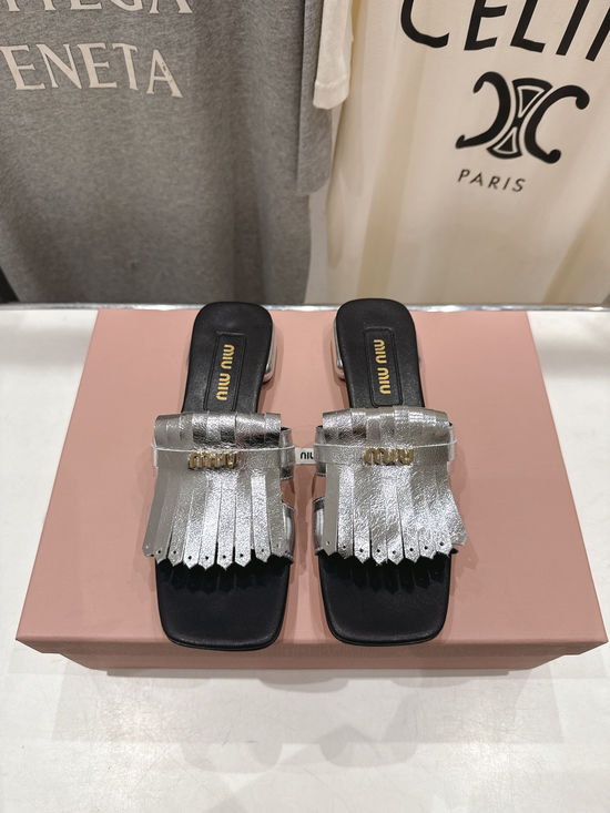 Miu Miu Tassel Flat Slip On Casual Sandals