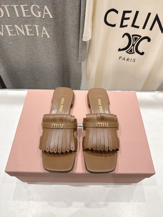 Miu Miu Tassel Flat Slip On Casual Sandals