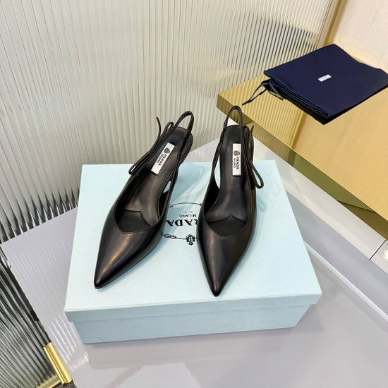 Prada Block Heel Square Toe Leather Slingback Sandals