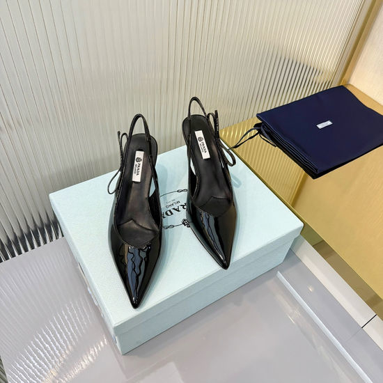 Prada Block Heel Square Toe Leather Slingback Sandals