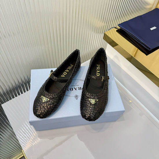 Prada Hand-Woven Ballet Flat with Leather Lining