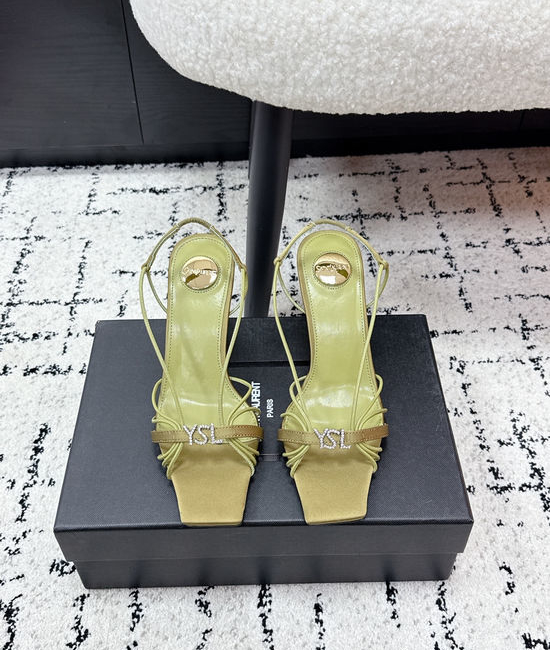 Yves Saint Laurent YSL Cross Strap High Heel Sandals with Smooth Glossy Finish