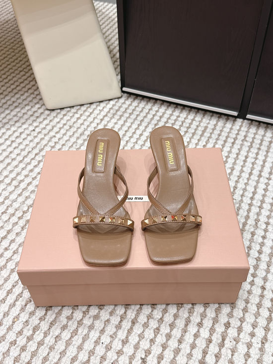 Miu Miu Studded Square Toe Slip-on Summer Slides