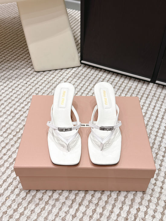 Miu Miu Studded Square Toe Slip-on Summer Slides