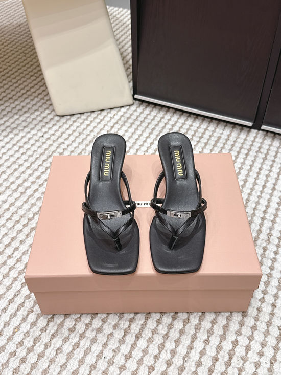 Miu Miu Studded Square Toe Slip-on Summer Slides