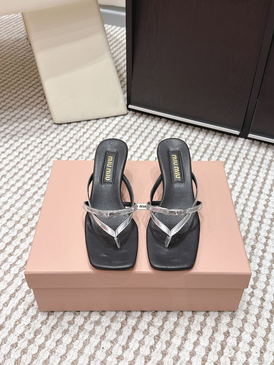Miu Miu Studded Square Toe Slip-on Summer Slides