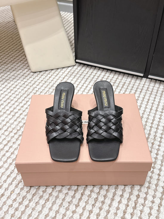 Miu Miu Studded Square Toe Slip-on Summer Slides