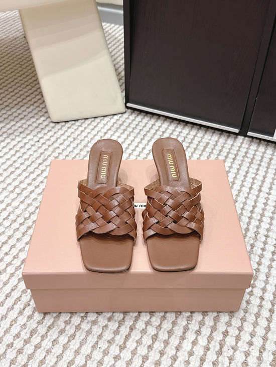 Miu Miu Studded Square Toe Slip-on Summer Slides