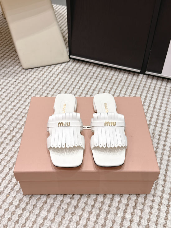 Miu Miu Studded Square Toe Slip-on Summer Slides