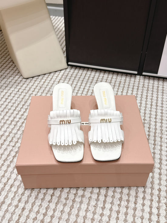 Miu Miu Studded Square Toe Slip-on Summer Slides